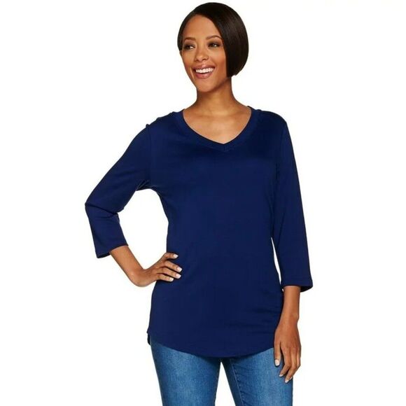 Isaac Mizrahi Navy Blue Tee Large Pima Cotton - Picture 1 of 12